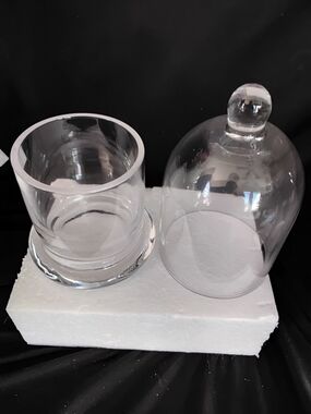Clear Glass Dome Cloche with Base  Butter Dish